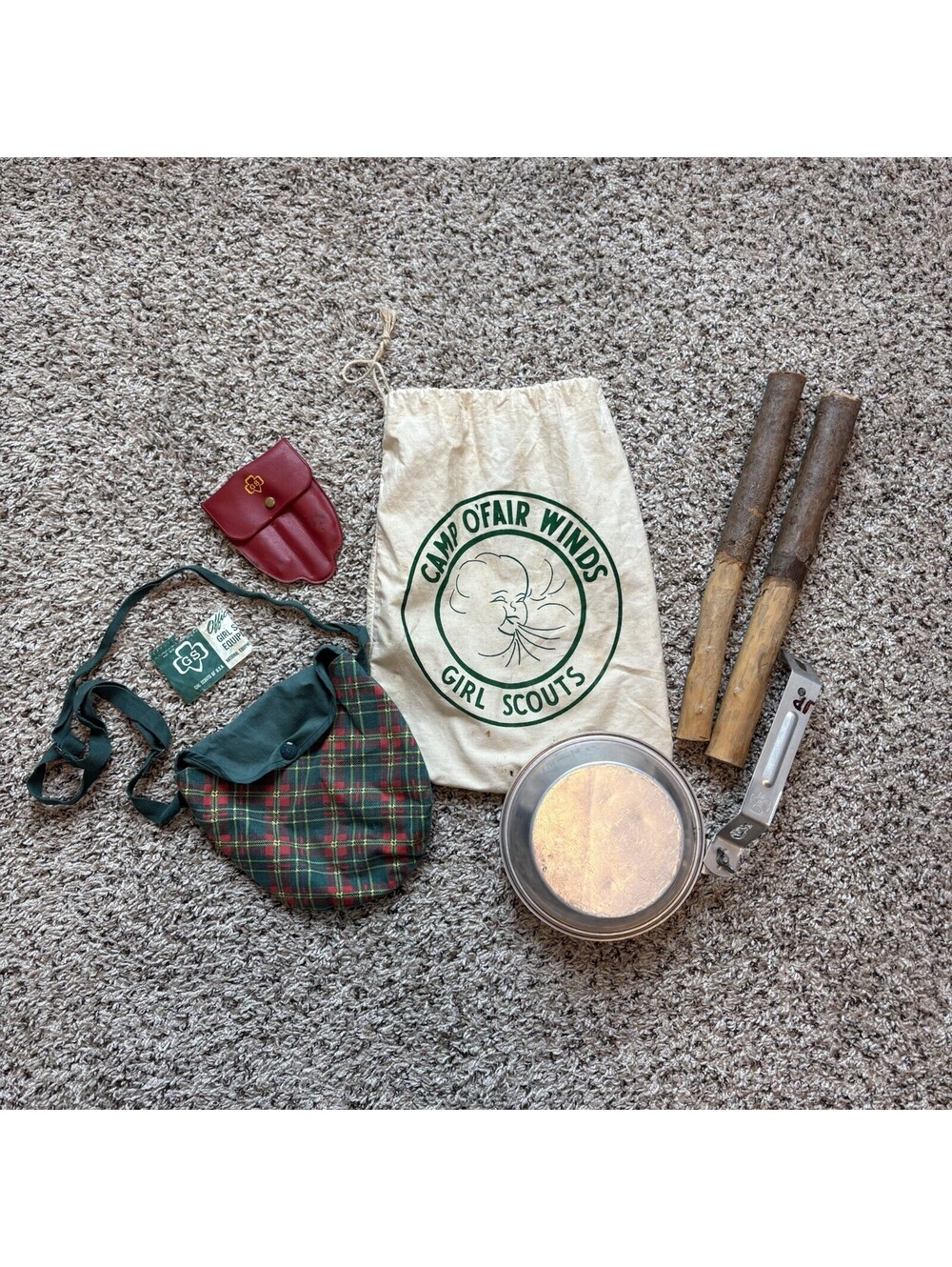 Vintage 1960s Girl Scout Camping Lot Mess Kit Utensils Bags Camp O’Fair Winds